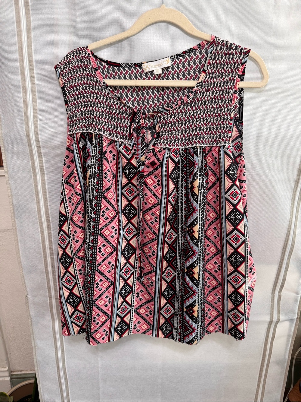 Suzanne Betro Weekend Burgundy Black White Patterned Tank Top- 4x